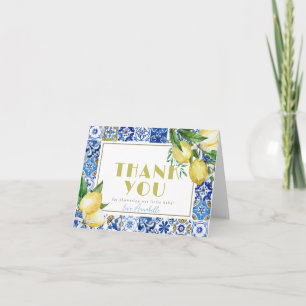 Ciao Baby Blue Tile Citrus Lemon Baby Shower Letterpress Thank You Card
