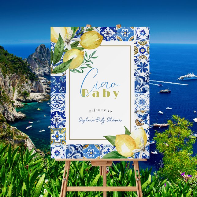 Ciao Baby Blue Tile Lemon Baby Shower Welcome Foam Board (Creator Uploaded)