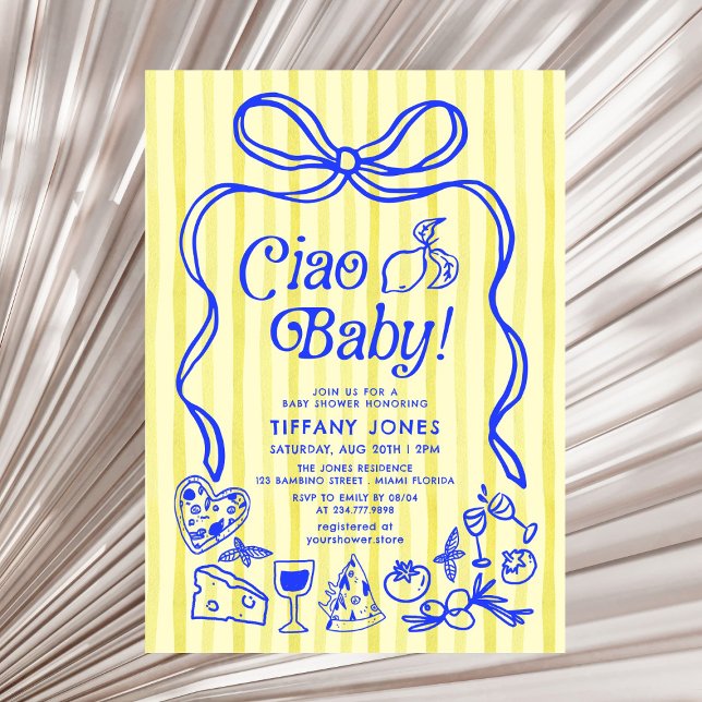 Ciao Baby Blue Yellow Italian Lemons Baby Shower Invitation (Creator Uploaded)