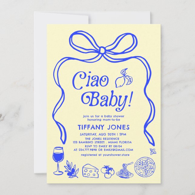 Ciao Baby Blue Yellow Italian Lemons Baby Shower Invitation (Front)