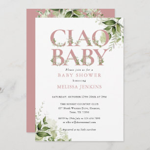 Ciao Baby Dusty Rose Floral All In One Baby Shower Invitation