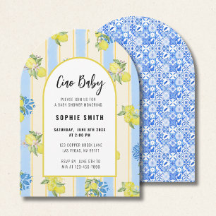 Ciao Baby, Grafeful Lemon, Italian Blue Tiles Arch Invitation