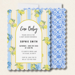 Ciao Baby, Grafeful Lemon, Italian Blue Tiles Invitation