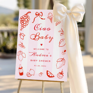 Ciao Baby Hand Drawn Girl Baby Shower Welcome Sign