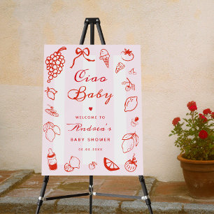 Ciao Baby Hand Drawn Girl Baby Shower Welcome Sign