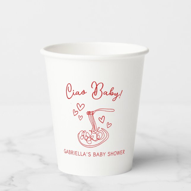 Ciao Baby! Hand Drawn Italian Pasta Baby Shower Paper Cups (Front)