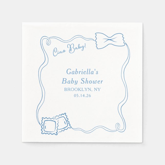 Ciao Baby Hand Drawn Pasta Italian Baby Shower Napkins (Front)