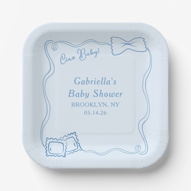 Ciao Baby Hand Drawn Pasta Italian Baby Shower Paper Plates (Front)