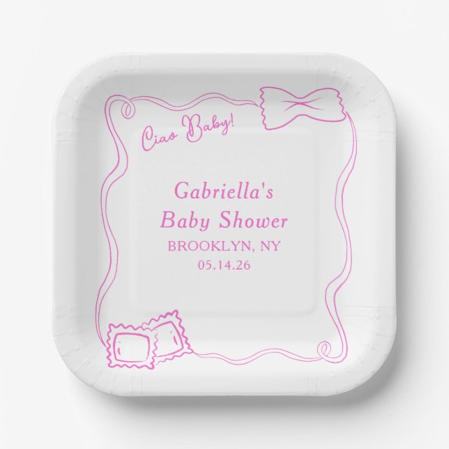 Ciao Baby Hand Drawn Pasta Italian Baby Shower Paper Plates (Front)
