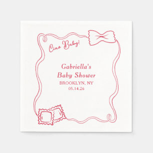 Ciao Baby Hand Drawn Pasta Italian Red Baby Shower Napkins