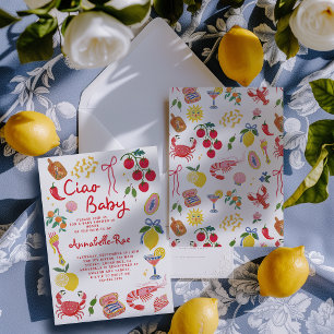 Ciao Baby Italian Baby Shower Pink Red Italian Invitation