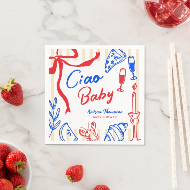 Ciao Baby Italian Bambino Hand Drawn Baby Shower Napkins (Insitu)