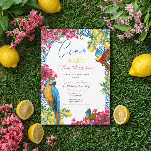 Ciao Baby Italian Blue Tile Lemons Baby Shower Invitation