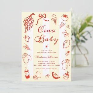 Ciao Baby Italian Hand Drawn Lemon Baby Shower Invitation