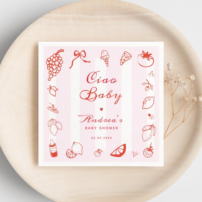 Ciao Baby Italian Hand Drawn Lemon Baby Shower Napkins (Creator Uploaded)