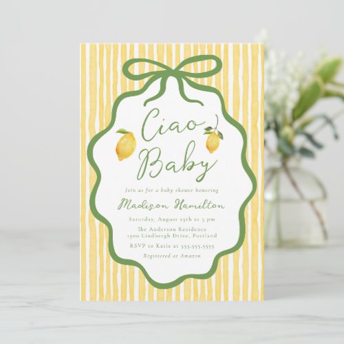 Ciao Baby Italian Lemon Baby Shower Invitation