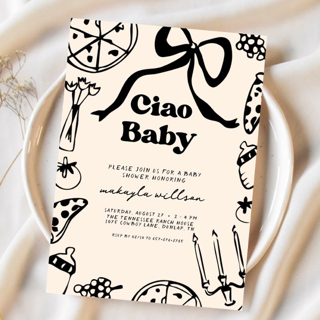 Ciao Baby Italian Pizza Hand Drawn Baby Shower Invitation (Creator Uploaded)