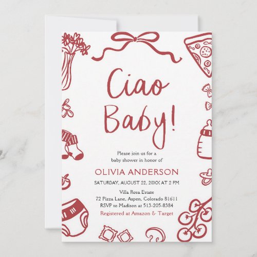 Ciao Baby Italian Pizza Whimsical Shower Invitation
