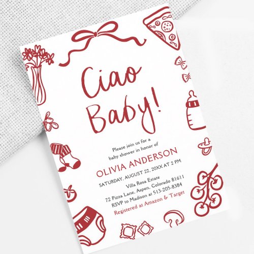 Ciao Baby Italian Pizza Whimsical Shower Invitation