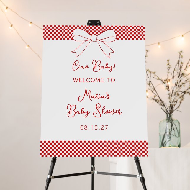 Ciao Baby Italian Red Baby Shower Bow Welcome Sign (In Situ (Stand))