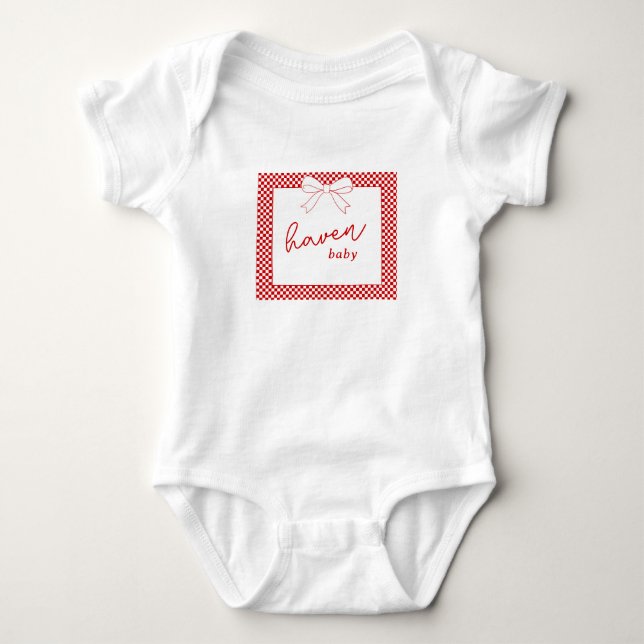 Ciao Baby! Italian Red GIngham Bow Baby Shower Bodysuit (Front)