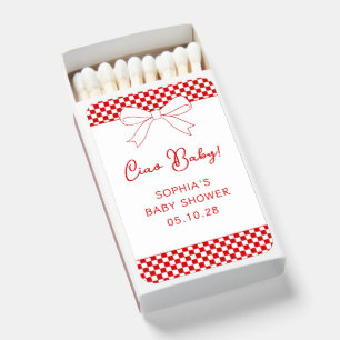 Ciao Baby! Italian Red GIngham Bow Baby Shower Matchboxes