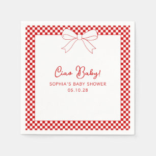 Ciao Baby! Italian Red GIngham Bow Baby Shower Napkins