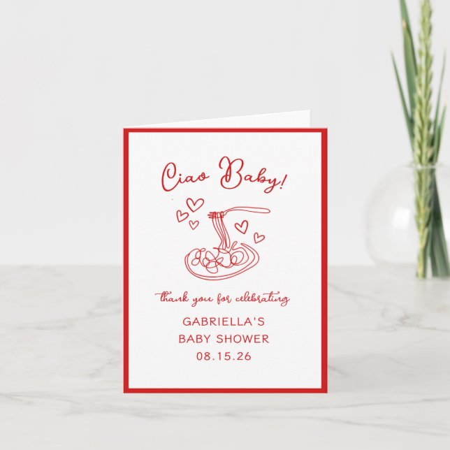 Ciao Baby! Italian Red Pasta Baby Shower Thank You (Front)