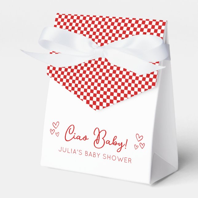 Ciao Baby! Italian Themed Red Baby Shower Favor Boxes (Front Side)