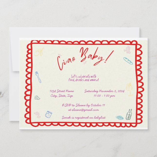Ciao Baby Italian Themed Shower Invitation (Front)