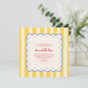 Ciao Baby Italian Yellow Stripe Baby Shower Invitation