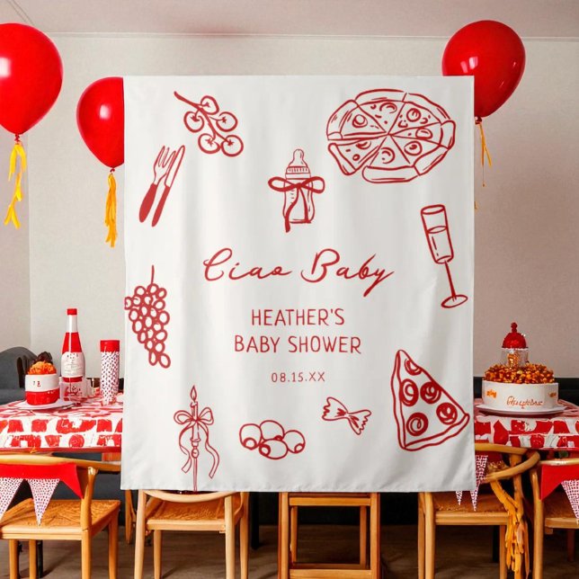 Ciao Baby Italy Pizza Baby Shower Banner Tapestry (Creator Uploaded)