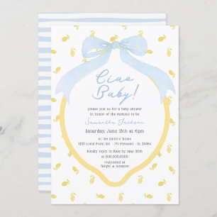 Ciao Baby Lemon & Blue Bow Boy Baby Shower Invitation