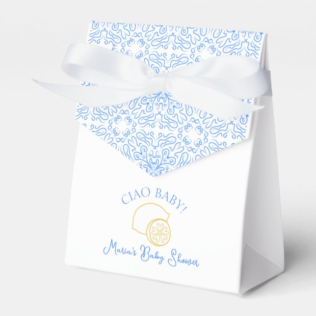 Ciao Baby! Lemon Blue Italian Baby Shower Favor Boxes (Front Side)