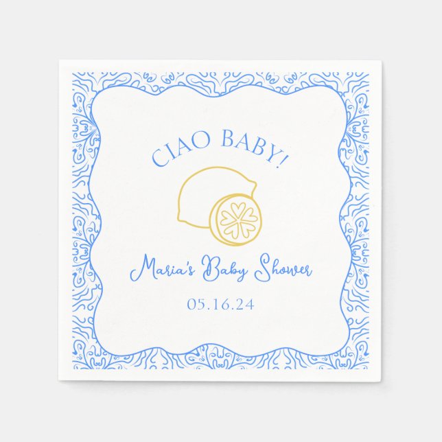 Ciao Baby! Lemon Blue Italian Baby Shower Napkins (Front)