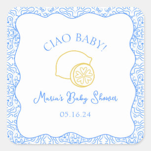Ciao Baby! Lemon Blue Italian Baby Shower Square Sticker