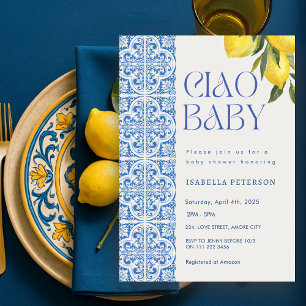 Ciao Baby Lemon Italian Mediterranean Baby Shower Invitation