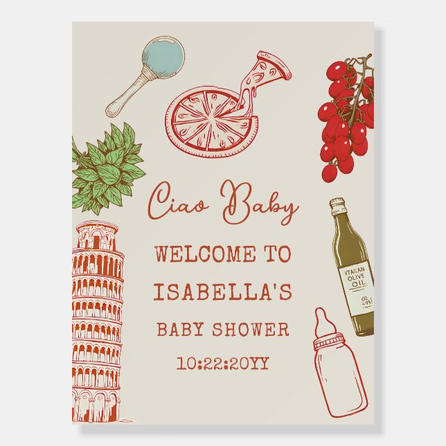 Ciao Baby Line Art Italian Pizza Baby Shower Foam Board (Front)