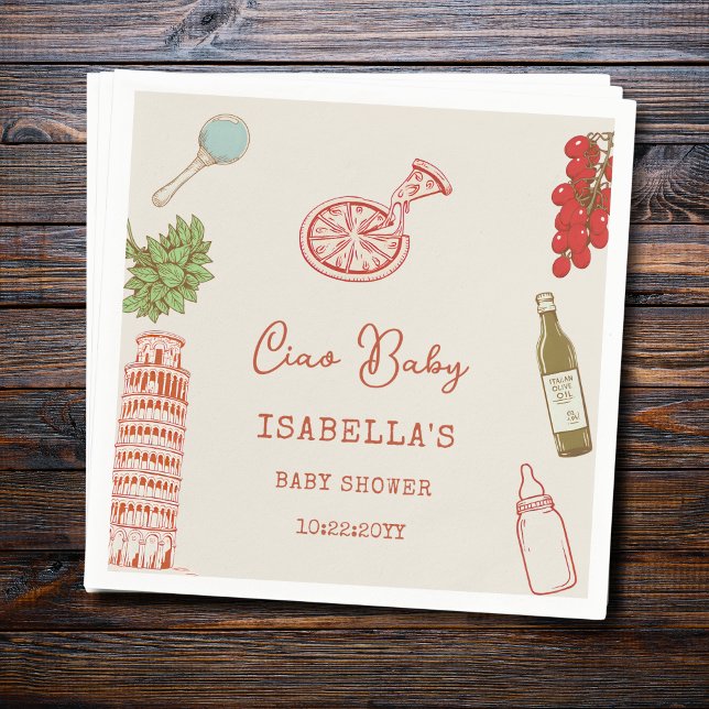 Ciao Baby Line Art Italian Pizza Baby Shower Napkins (Creator Uploaded)