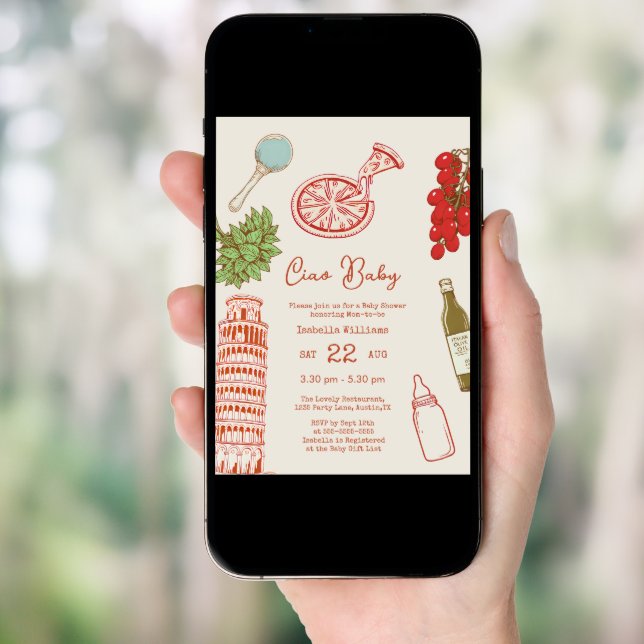 Ciao Baby Line Work Italian Pizza Baby Shower Invitation (Front Digital)