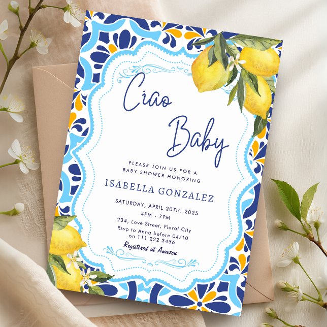Ciao Baby Mediterranean Majolica Tiles Shower  Invitation (Ciao Baby Mediterranean Majolica Tiles Shower Invitation)