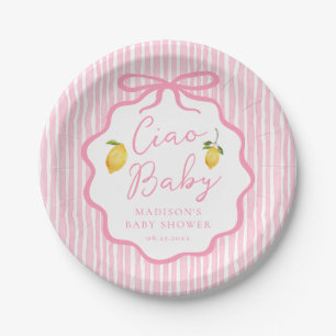 Ciao Baby Pink Italian Lemon Baby Shower Paper Plates