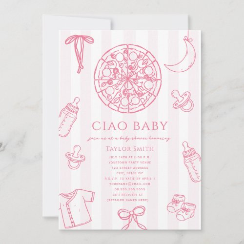 Ciao Baby Pink Pizza Girl Baby Shower Invitation