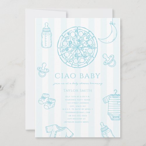 Ciao Baby Pizza Boy Baby Shower Blue Invitation