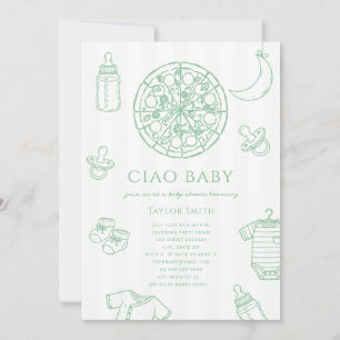 Ciao Baby Pizza Neutral Green Baby Shower Invitation