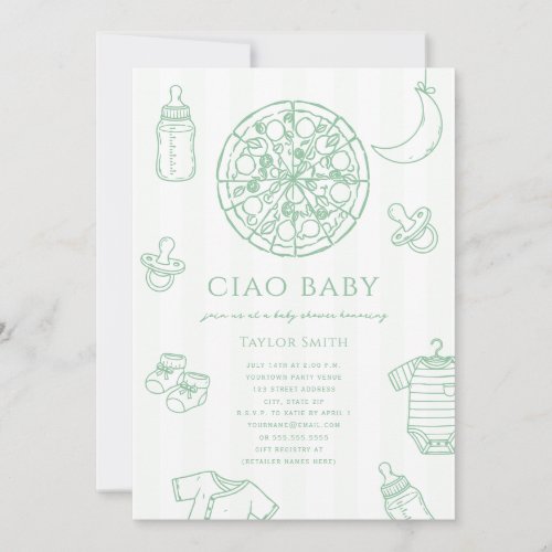 Ciao Baby Pizza Neutral Green Baby Shower Invitation