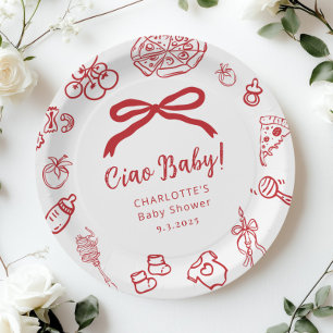 Ciao Baby Pizza Whimsical Bow Baby Shower Paper Plates