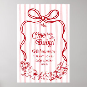 Ciao Baby Red Bow Italian Baby Shower Welcome Sign