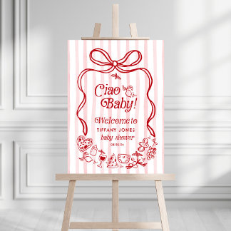 Ciao Baby Red Bow Italian Baby Shower Welcome Sign