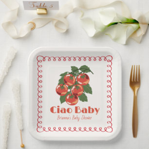 Ciao Baby Red Tomato Italian Doodle Baby Shower Paper Plates